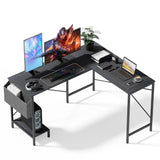 InfiniPower L Shaped Desk Gaming Computer 50 Inch Reversible Corner Table, PC Work Table for Writing Study Student with Wood Tabletop Metal Frame CPU Stand Side Bag for Home Office Small Place InfiniPower