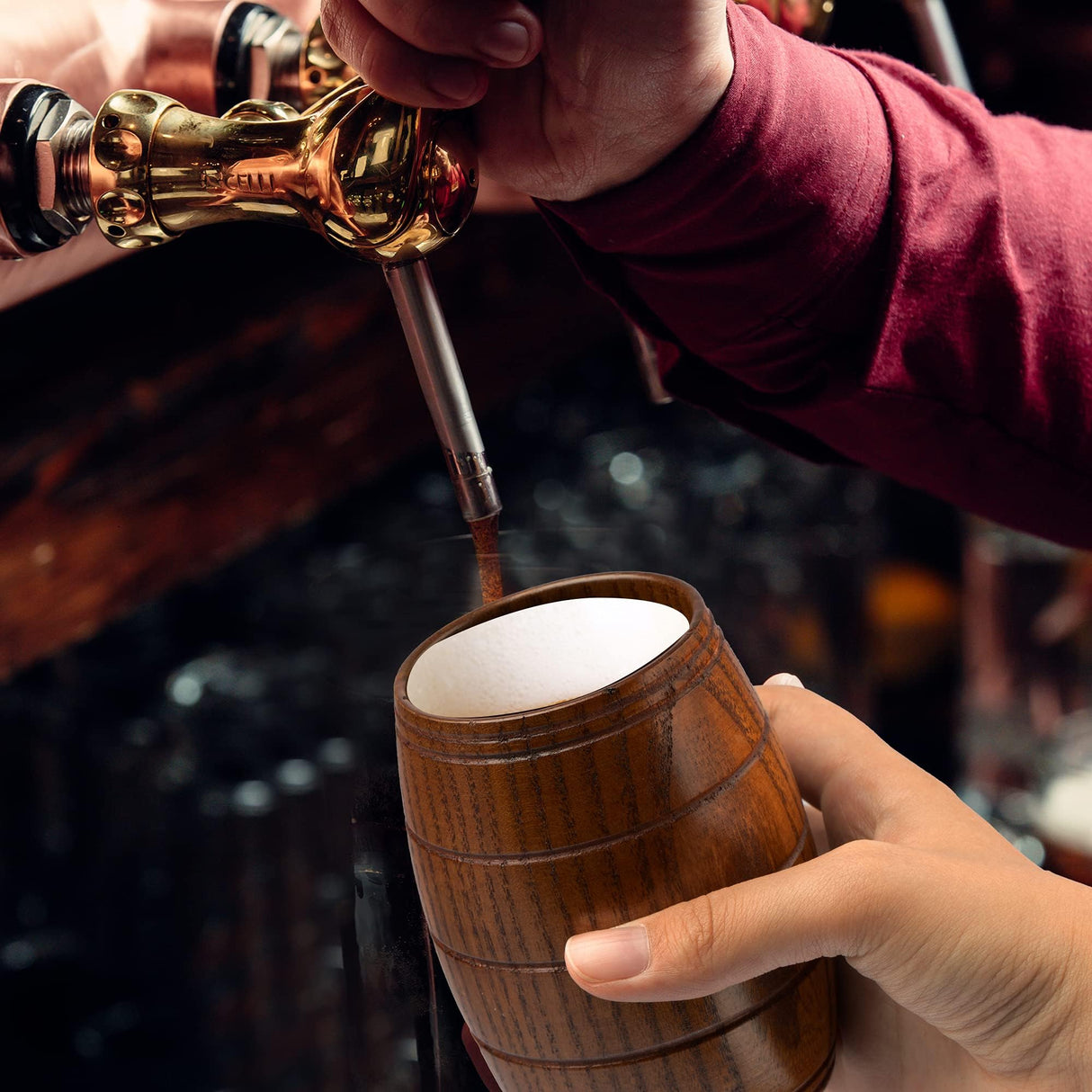 IUAQDP 2 Pieces Novelty Wood Barrel Shaped Wooden Drinking Beer Tea Cup Home Decor New Camping Cup Wood Coffee Mugs IUAQDP