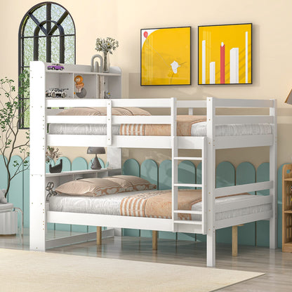 Harper & Bright Designs Full Over Full Bunk Bed with Bookcase Headboard and Storage in White - WoodArtSupply