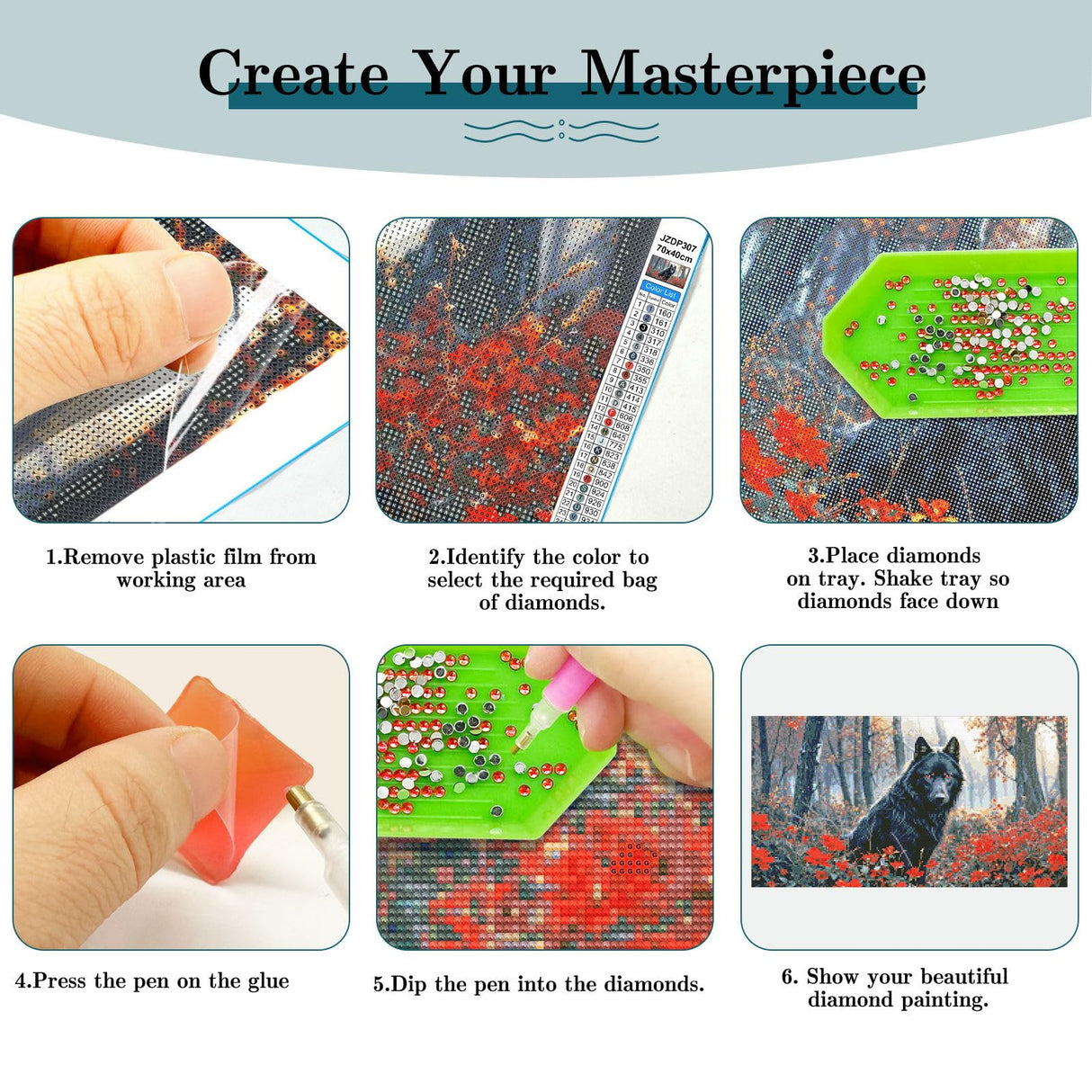 JOOZ Large Diamond Art Kits for Adults - 5D Wolf Diamond Painting Kits for Adults, DIY Full Drill Black Wolf Diamond Art Painting, Gem Painting Kit for Home Wall Decor 27.5 X 15.7 Inch JOOZ