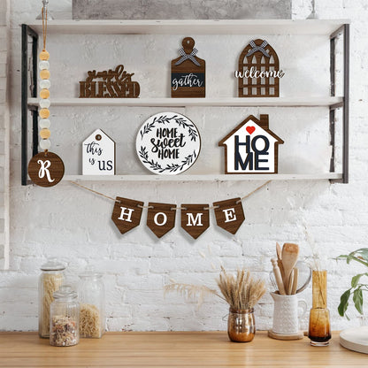 11 Pieces Farmhouse Tiered Tray Decor Home Wood Sign Rustic Home Sweet Home Simply Blessed Wooden Beads Tiered Tray Decorations Set for Home Kitchen Table Shelf (Farmhouse Style) - WoodArtSupply