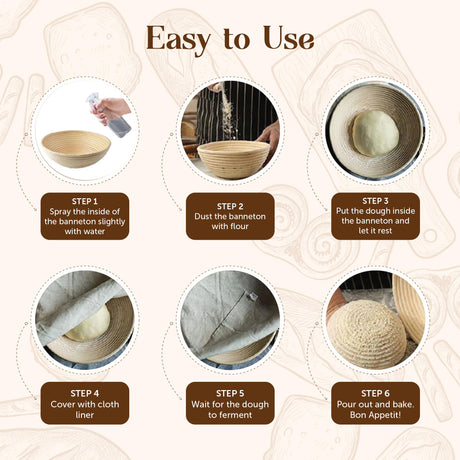 ABIOTO Bread Proofing Baskets for Sourdough Bread Baking - Set of 2 9" Round Banneton Baskets with Liners, Made of Finest Indonesian Rattan - Bake Perfect Artisan Bread Loaves at Home Like a Pro ABIOTO