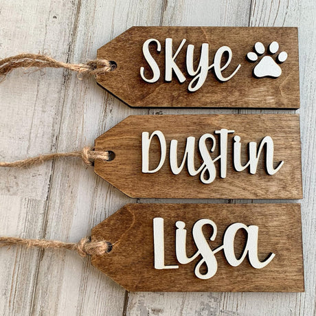 UDARK Christmas Stocking Name Tags Personalized Stocking Wooden Name Tags Letters, Custom Wood Name Stocking Tags for Christmas Tree Decoration, Personalized Gift Tags for Stockings UDARK