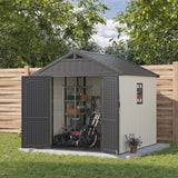 Patiowell 8 x 8 FT Plastic Outdoor Storage Shed with Floor, Resin Shed with Window and Lockable Door for Garden, Backyard, Tool Storage Use, Easy to Install in Beige (Kick-it Shed) Patiowell