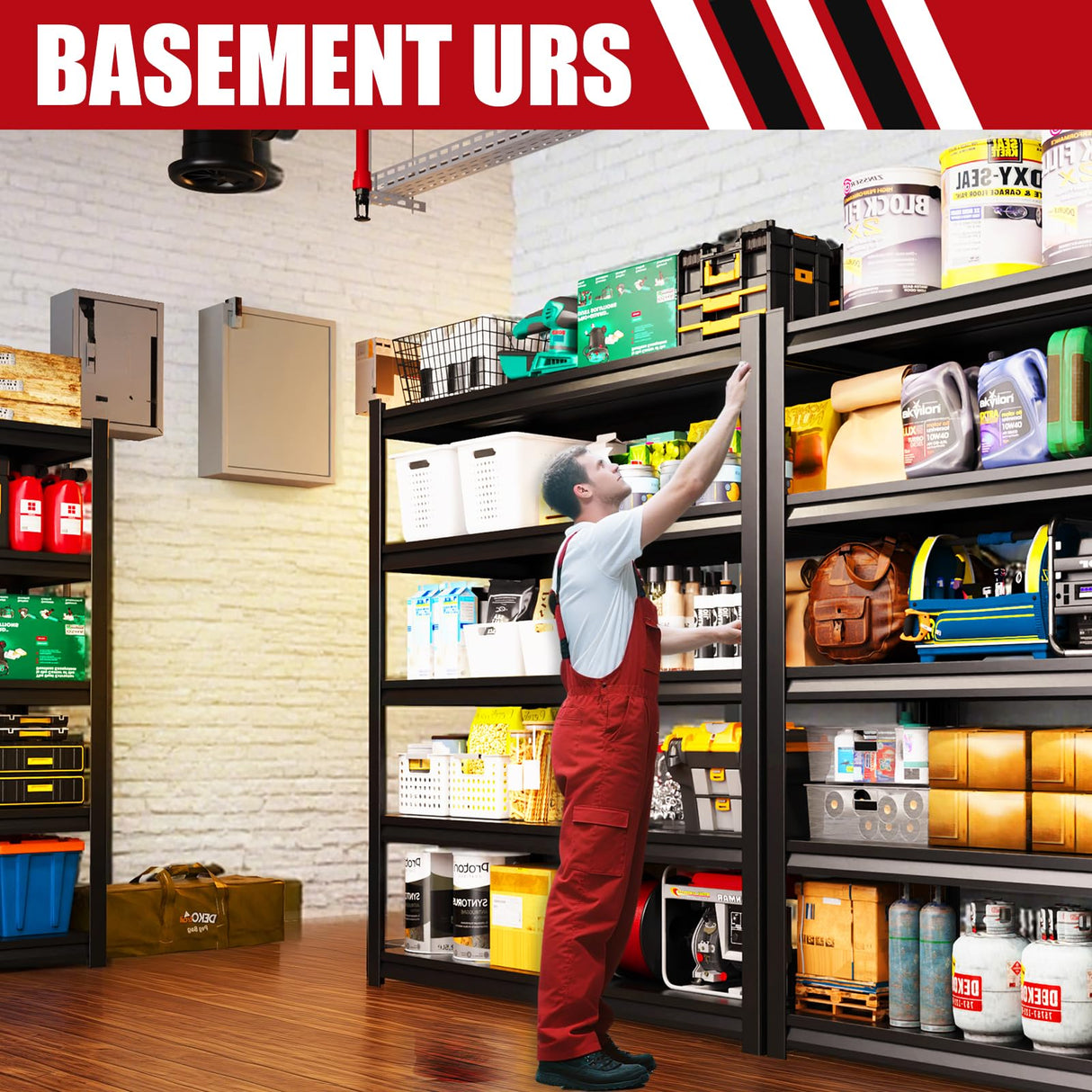 ZIWJHK 72''H*46W'' Garage Shelving, 3000lb Heavy Duty Shelving, Adjustable Metal Shelving Garage Storage Shelves 5 Tier Utility Shelf Unit Metal Shelf Rack for Basement Industrial Black ZIWJHK