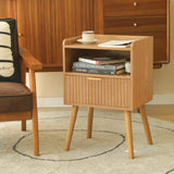 AWASEN Fluted Nightstand, Mid Century Modern Bedside Table with Storage Drawers, Wood Night Stand Bed Side Table with Solid Wood for Living Room, Bedroom, Office and Small Space (Brown) AWASEN