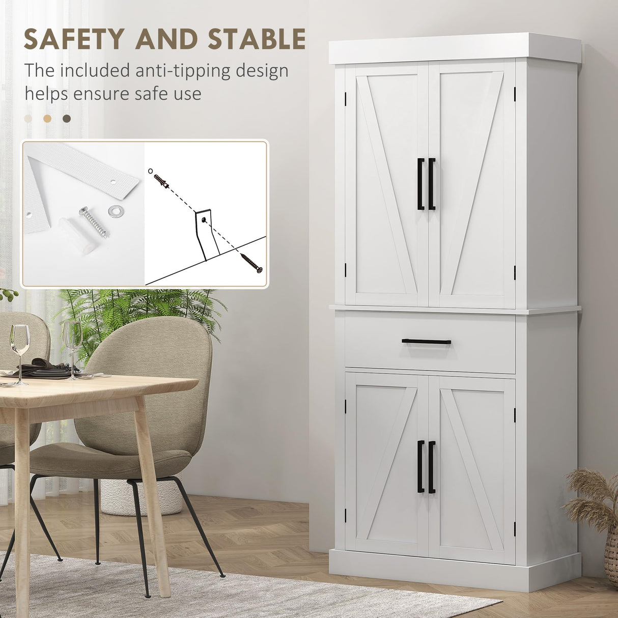 HOMCOM 72" Tall Kitchen Pantry Cabinet with Adjustable Shelves, Farmhouse Storage Cabinet with Barn Doors, Drawer and 5-Tier Shelf, Freestanding Cupboard, White HOMCOM