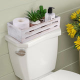 LotFancy Bathroom Decor Box, 2 Pack Wooden Toilet Paper Holder, White Toilet Storage Basket for Back of Toilet, Farmhouse Toilet Tank Topper LotFancy