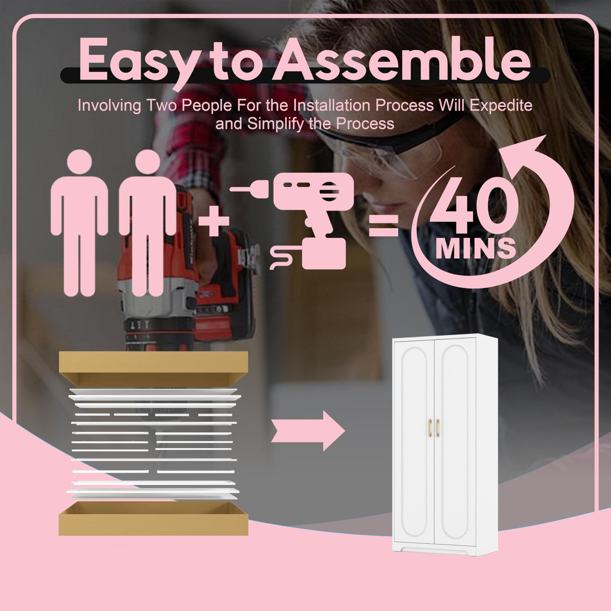 UNICOLY 60" Metal Pantry Cabinet, Storage Cabinet with Doors and Shelves, Cupboard with Adjustable Leveling Foot, for Laundry, Living Room, Bathroom, Dinning Room, Assembly Required, White UNICOLY