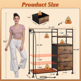 WLIVE Dresser with Hanging Rack for Bedroom, 3 Drawer Dresser with LED Lights & Charging Station, Fabric Dressers & Chest of Drawers, Storage Organizer with Open Shelves for Living Room, Brown WLIVE
