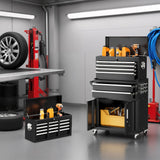 Bonusall 8 Drawer Rolling Tool Chest and Cabinet Combo,Heavy-Duty Metal Garage Tool Chest with Wheels and 2 Doors,2-in-1 Top Box and Roller Cabinet Combo for Garage, Workshop, Warehouse-Black Bonusall