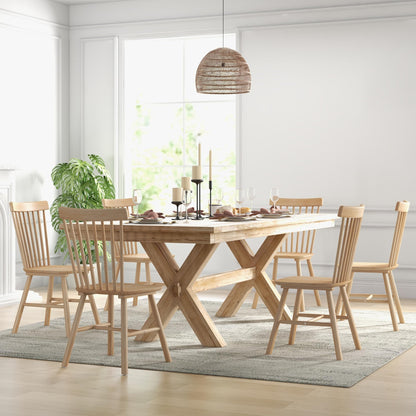 DM Furniture Dining Room Chairs Set of 6, Windsor Dining Chair with Spindle Back, Farmhouse Armless Side Chair, Solid Wood French Country Kitchen Chairs for Home/Patio/Restaurant, Natual - WoodArtSupply