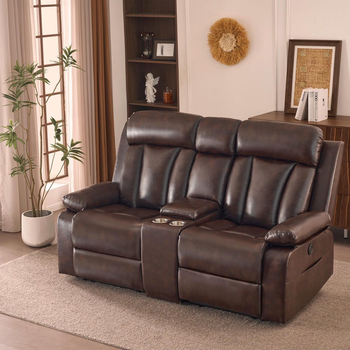 GUEAPY Power Reclining Loveseat with Console, 70.9" Faux Leather Loveseat Recliner with Heat & Massage, Double RV Recliner Sofa with Cup Holders, USB & Type-C Ports, Storage Pocket GUEAPY