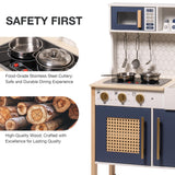 ROBOTIME Wooden Play Kitchen, Kids & Toddlers Kitchen Playset, Kids Play Kitchen Pretend Play Set with Lights & Sounds, Toy Kitchen for Ages 3+ (Blue) ROBOTIME