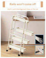UMDONX Slim Storage Cart 4 Tier with Pull Out Basket Bathroom Organizer Rolling cart, Rolling Utility Cart Slide Out Organizer for Kitchen, Bathroom, Laundry White UMDONX