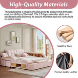 Modehodei Luxury King Size Bed Frame, Modern Multifunctional Bed with Massage Recliner | Bluetooth Speaker | USB Charging Station | Adjustable Headboard, PU Leather Fabric, Bedroom Furniture, Pink Modehodei