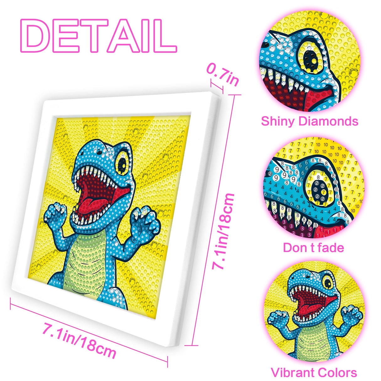 Reofrey Diamond Art Kits for Kids with Frame, DIY Dinosaur Animal Diamond Painting Kits, Arts Crafts Gift for Girls & Boys Ages 4,5,6,7,8,9,10,11,12, Creative Educational Toy for Beginners (7x7 Inch) Reofrey