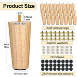 Maitys 4 Inch Round Solid Furniture Legs Furniture Wooden Replacement Feet Chair Dresser Couch Legs Table Cabinet Sofa Legs Footstool DIY Projects for Home (Wood,24 Pcs) Maitys
