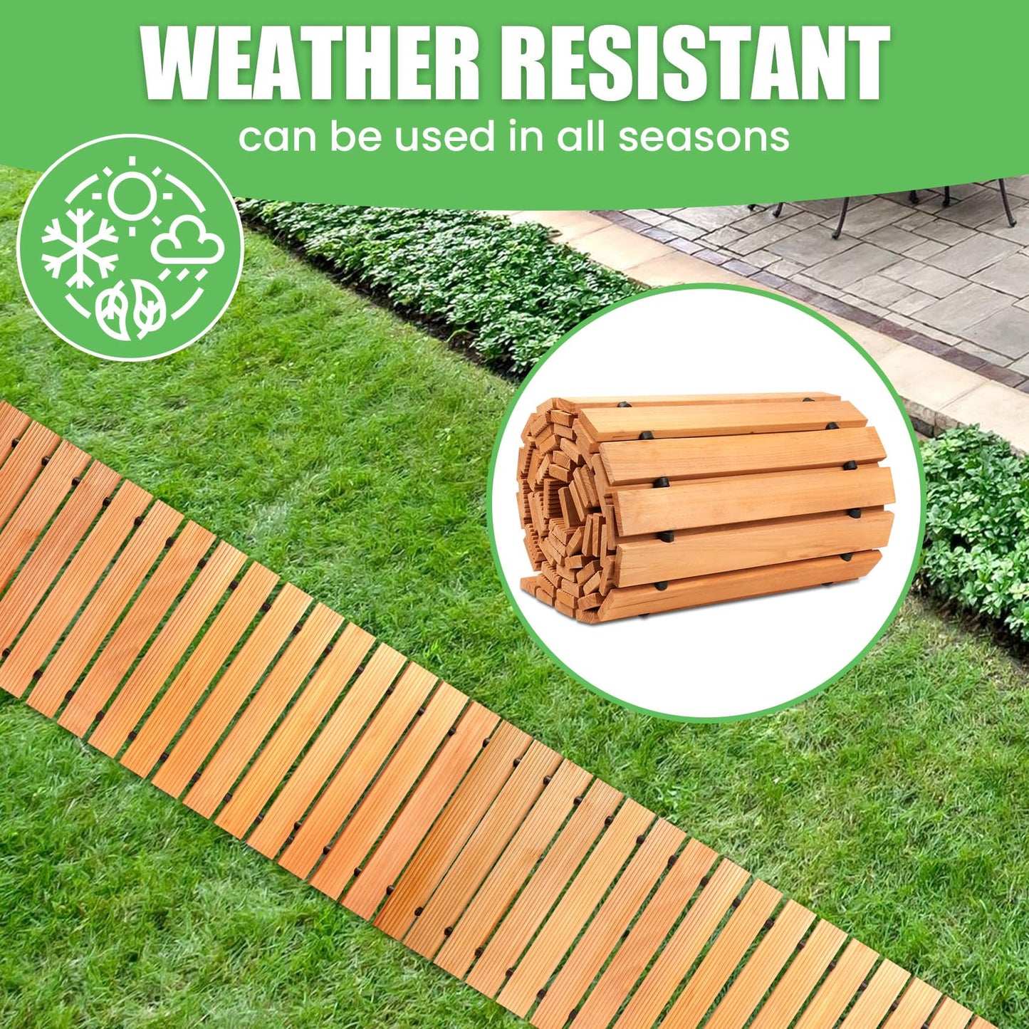 Wooden Garden Pathway 8FT Roll Out Wooden Pathway Garden Boardwalk Walkways Weather-Resistant UV Protected Roll Up Wood Road Floor for Outdoor - WoodArtSupply