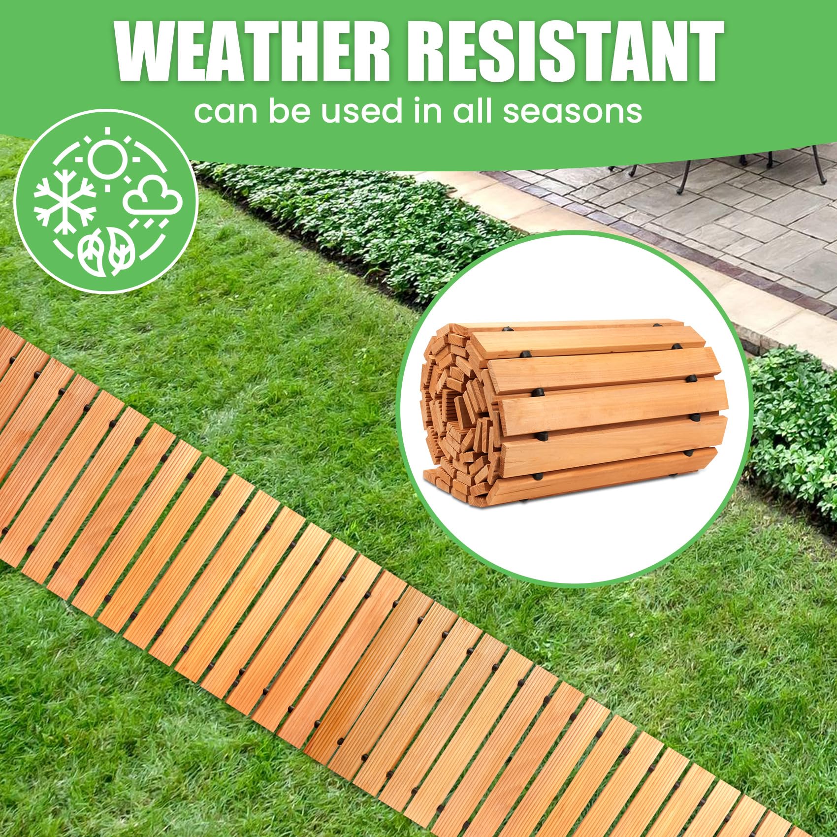 Wooden Garden Pathway 8FT Roll Out Wooden Pathway Garden Boardwalk Walkways Weather-Resistant UV Protected Roll Up Wood Road Floor for Outdoor - WoodArtSupply