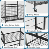 Shinoske Ball Storage Rack with Wheels,6-Tier Basketball Rack with Storage Basket and Hooks,Multi Use Garage Sports Equipment Organizer,for Sports Gear,Volleyball,Football,Indoor/Outdoor Use,Black Shinoske