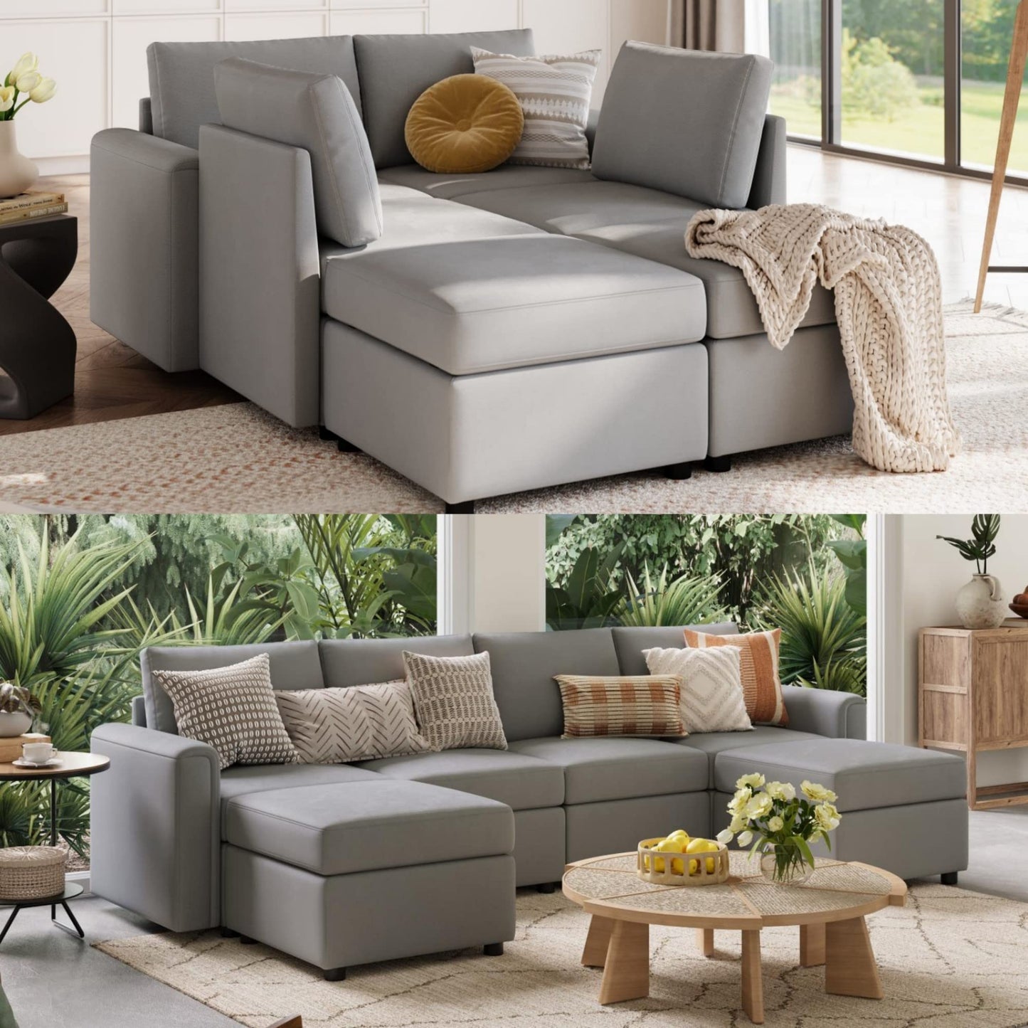 LINSY HOME Modular Sectional Sofa, Convertible U Shaped Sofa Couch with Storage, Memory Foam, Modular Sectionals with Ottomans, 6 Seat Sofa Set with Chaise for Living Room, Grey