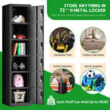 INTERGREAT Metal Locker for Employees with 6 Doors, (72") Black Steel Locker Storage Cabinet with 6 Tiers,Tall Office Storage Lockers for Home Office,School,Gym INTERGREAT