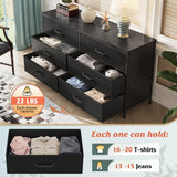 WLIVE Wide Fabric Dresser, 6 Drawer Dresser TV Stand for 60" TV, Dressers Bedroom Furniture Large Storage Tower Unit with Fabric Bins, Black Dresser for Bedroom, Closet, Hallway, Black WLIVE