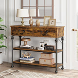 IDEALHOUSE Console Tables for Entryway, Small Entryway Table with 2 Drawers, Narrow Console Table with Storage Shelves for Living Room, Hallway Table, Sofa Table, Rustic Brown IDEALHOUSE