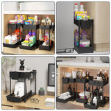 Sevenblue 3 Pack Under Sink Organizer, 2-Tier Multi-Use Kitchen Bathroom Organizers and Storage with Sliding Drawer，Bathroom Cabinet Organizer (Black) Sevenblue