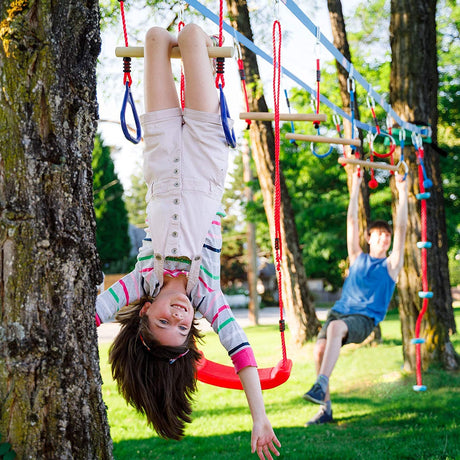 Double Ninja Slackline Obstacle Course for Kids | 110 Foot Line | Monkey Bars Playground Equipment | Ninja Warrior Obstacle Course for Kids | Patented Double Line Design (Deluxe) Lily's Things