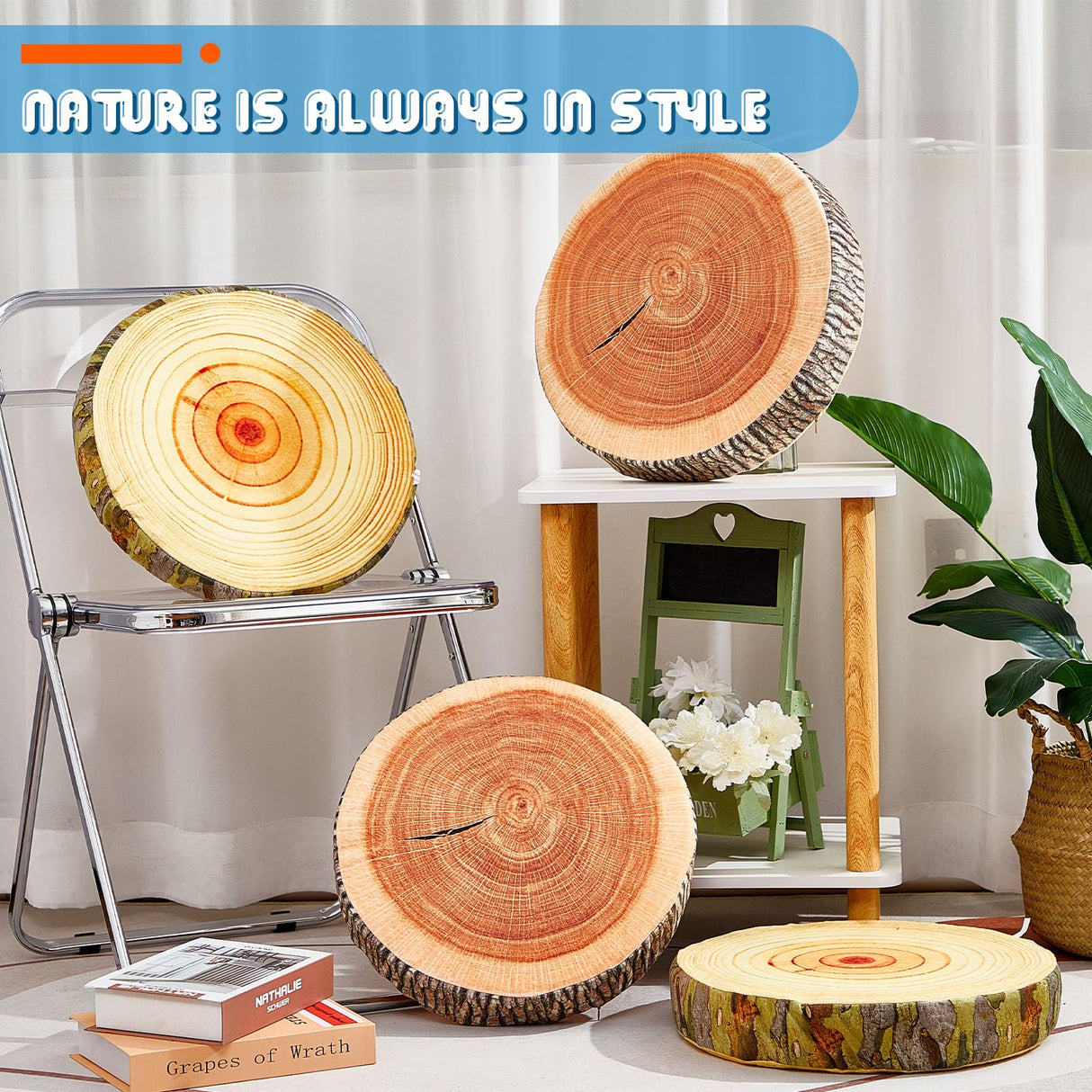 8 Pcs Flexible Seating Floor Sitting Cushion for Classroom Soft Tree Stump Stool Set 3D Digital Print Soft Round Throw Pillow Decorative Wood Slice Floor Cushion for Classroom Kids Couch Chair Home Juexica