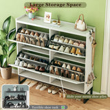 HUAHUU Shoe Cabinet with 4 Flip Drawers, Shoe Storage Cabinet with Mounted Rack & Adjustable Shelves, Shoe Cabinets Storage for Entryway, Hallway, Narrow Shoe Cabinet with Metal Legs, White HUAHUU