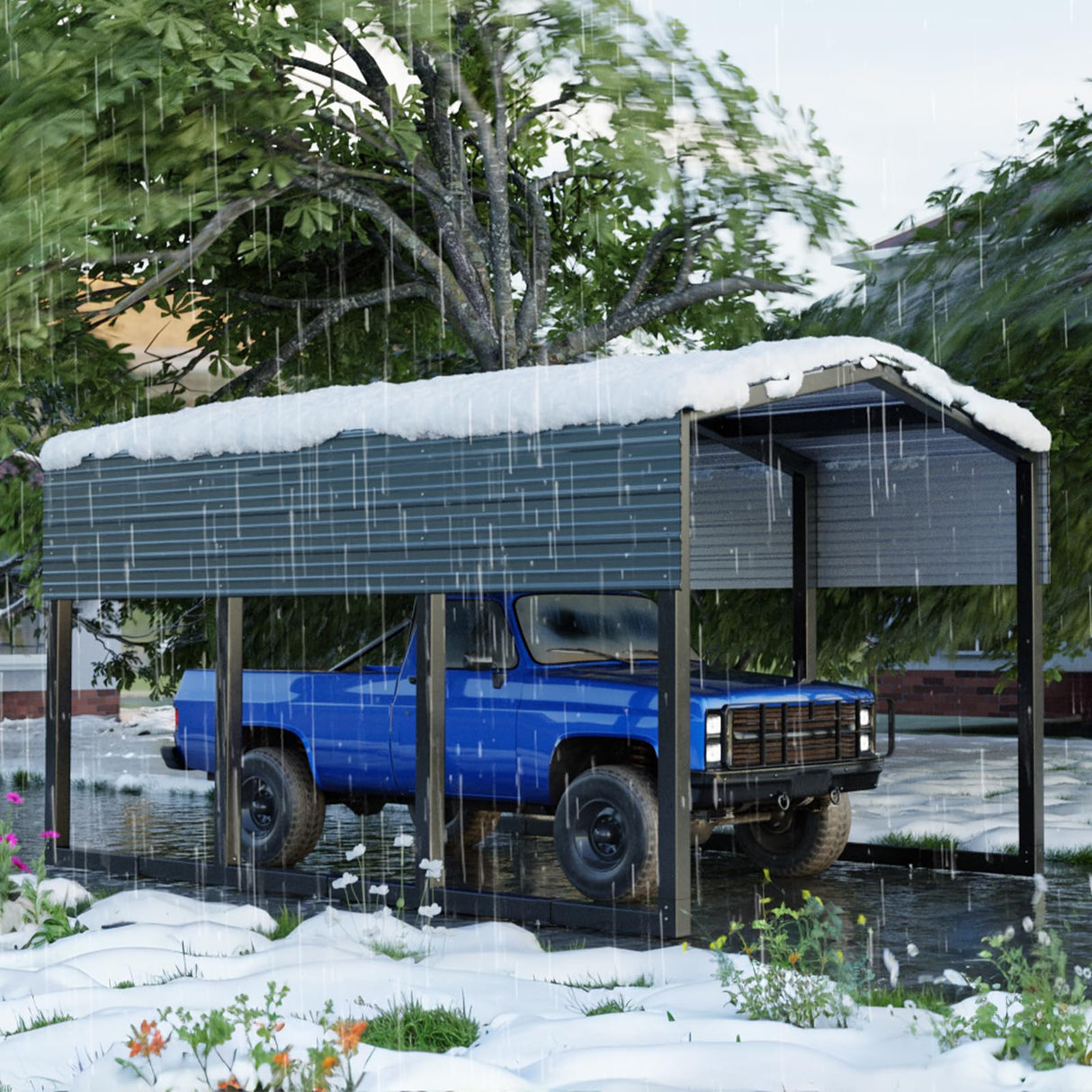 Carport Metal 10x15 FT, Heavily Reinforced Car Garage Kit with Extra Crossbeams Kits, Auto Shelters with Steel Roof and Enhanced Base, Snow Resistance Vehicle Shed, Ports for Tractors,Boat,Truck K Knowbody