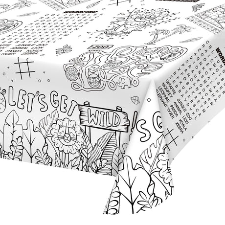 Gatherfun 2 Pack Safari Jungle Theme Kids Coloring Paper Tablecloth, Interactive Activity Table Cover for Boys Birthday Party, School Event Decorations - 2 Pack 54 x 88 inches Gatherfun
