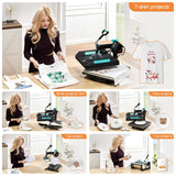 Specraft 11-in-1 Combo Heat Press, 15x15 360° Swing-Away Digital Sublimation Machine for T-Shirts Mugs Hats Plates Shoes, Green Black SPECRAFT