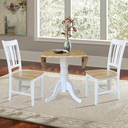 IC International Concepts K02-42DP-C10-2 42" Dual Drop Leaf Table with 2 San Remo Splatback Chairs-3 Piece Dining Set, White/Natural - WoodArtSupply