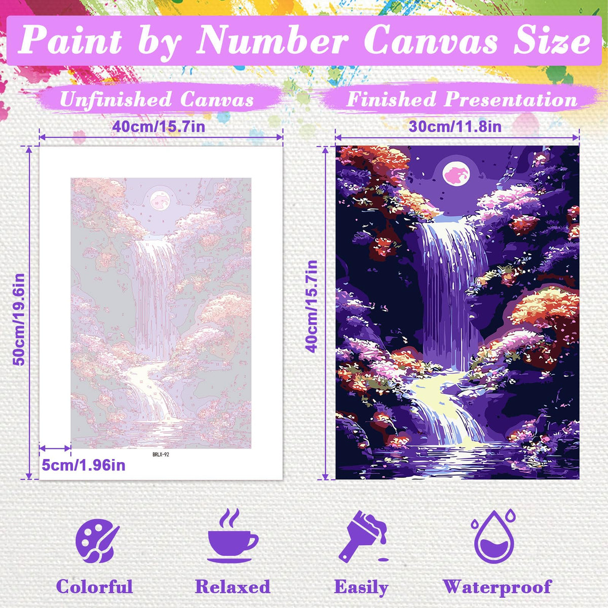 Skyboda Paint by Numbers Kits for Adults Beginners Framed Canvas, Adult Paint by Number Kit, Moon Waterfall Easy Painting by Numbers for Adults Framed Crafts 8x12in Skyboda