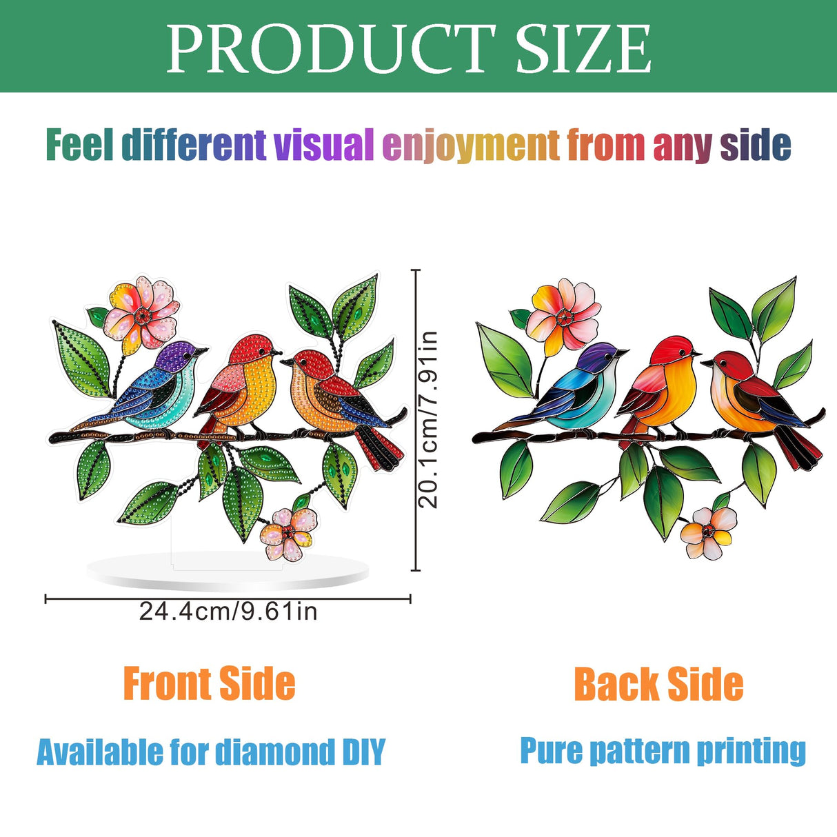 Eiflow Tabletop Special Diamond Art Kit Bird, Stand Up Diamonds Painting Kit for Adults Spring, DIY Acrylic Diamond Desk Placement Board Ornament Eiflow