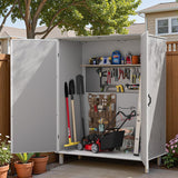 Patiowell 5x3 FT Outdoor Storage Shed with Floor, Plastic Vertical Storage Cabinet with Lockable Doors for Garden, Pool Storage, Tools and Patio Furnitrue Accessories, Light Gray Patiowell