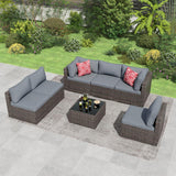 Tradare 7 Pieces Outdoor Patio Furniture Set, Wicker Patio Conversation Sectional Couch Set, All Weather PE Rattan Sofa with Glass Table and Grey Cushions Tradare