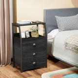 Furnulem Black Night Stand, Small Dresser for Bedroom, Nightstand with 3 Fabric Storage Drawers and 2-Tier Shelf, End Table Side Furniture for Closet, Hallway, Nursery, Sturdy Steel Frame, Wood Top Furnulem