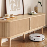 LINSY HOME TV Stand for 65" TV, Mid-Century Modern 58" Entertainment Center with Sliding Tambour Door and Storage Cabinet, Cruved TV Media Console Table for Living Room, Bedroom, Oak LINSY HOME