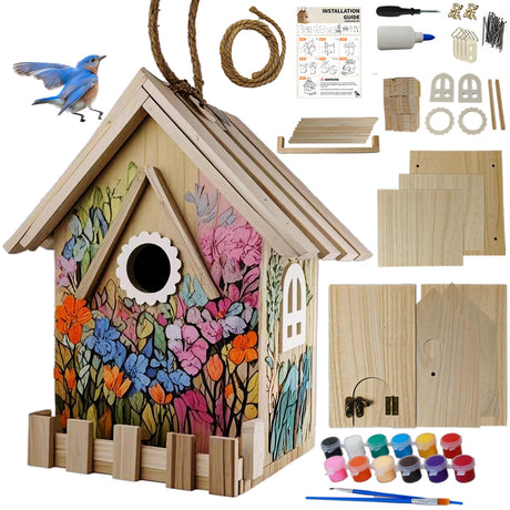 DIY Wooden Bird Houses for Outside with Paint Woodworking Craft for Kids and Adults Hanging Birdhouse for Garden Yard Decor Gifts URMYONLY