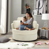 Swivel Barrel Chair, Modern Fabric Oversized 360 Degree Club Accent Arm Chairs, Single Round Living Room Sofa Chair w/ 3 Pillows for Nursery, Bedroom, Reading, Office, Ivory JEEOHEY