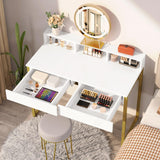GreenForest Vanity Desk with 2 Drawers, White Makeup Desk with 3 Storage Spaces, 40 inch Small Desk with Gold Metal Legs, Modern Home Office Desk for Kids, Bedroom (No Mirror) GreenForest