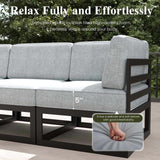 LayinSun Large Aluminum Patio Furniture Set with Fire Pit Table, 6 Pieces Modern Outdoor Conversation Set Sectional Metal Sofa Set with Olefin Cushion LayinSun