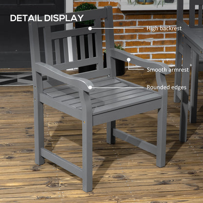 Outsunny 6 Piece Patio Dining Set, Outdoor Poplar Wood Furniture Set, Umbrella Hole Table and Chairs with Bench for Porch, Backyard, Balcony, Outside Garden, Dark Gray - WoodArtSupply