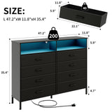 SOOWERY Black Dresser for Bedroom Led Bedroom Dresser with Charging Station, Tall Dresser with 8 Fabric Chest of Drawers, Dresser for Kids Room, TV Stand for up to 60" TV for Living Room SOOWERY