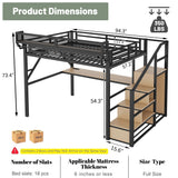 Mirightone Gaming Full Loft Bed with Desk and Stairs, Metal Lofts Bed Full Size with Upper Storage Shelf, High LoftBed with Light, USB Charging Station and Wardrobe for Adults, Teens, Black Mirightone